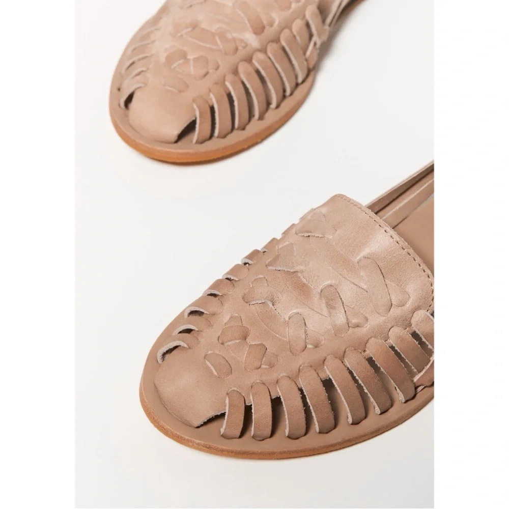 Women's Woven Leather Flats - Nude - Picture 3 of 15